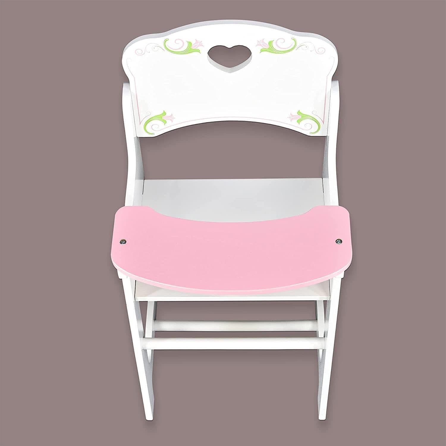 Wooden Doll Cradle & Highchair Kids Play Furniture Set Role Play Gift