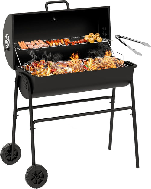 Portable Charcoal BBQ Smoker Grill | Adjustable Height, Thermometer