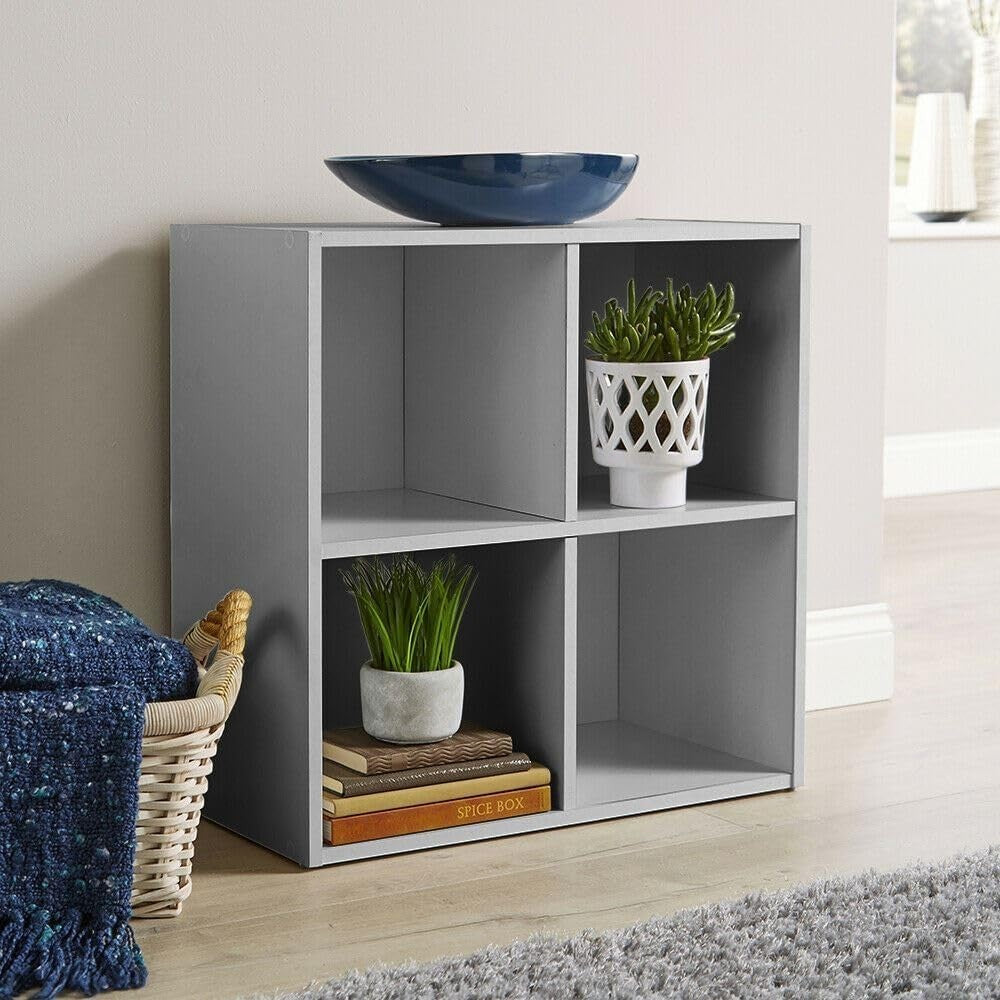 4 Cube Storage Shelf Grey Wooden Bookcase Display Unit 60cm