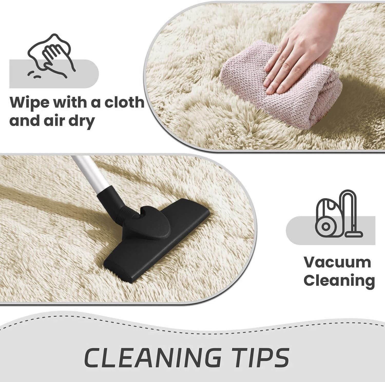 Round Shaggy Rugs Set 2pcs 120x120cm Cream Super Soft Non Slip Thick Pile