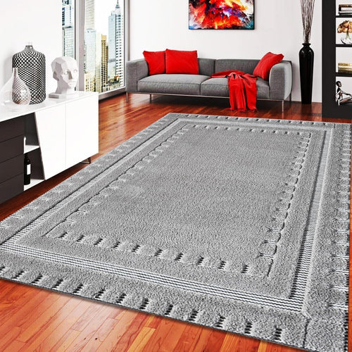 Grey Modern Area Rug 160x230cm Soft Pile Carpet for Living Room Bedroom