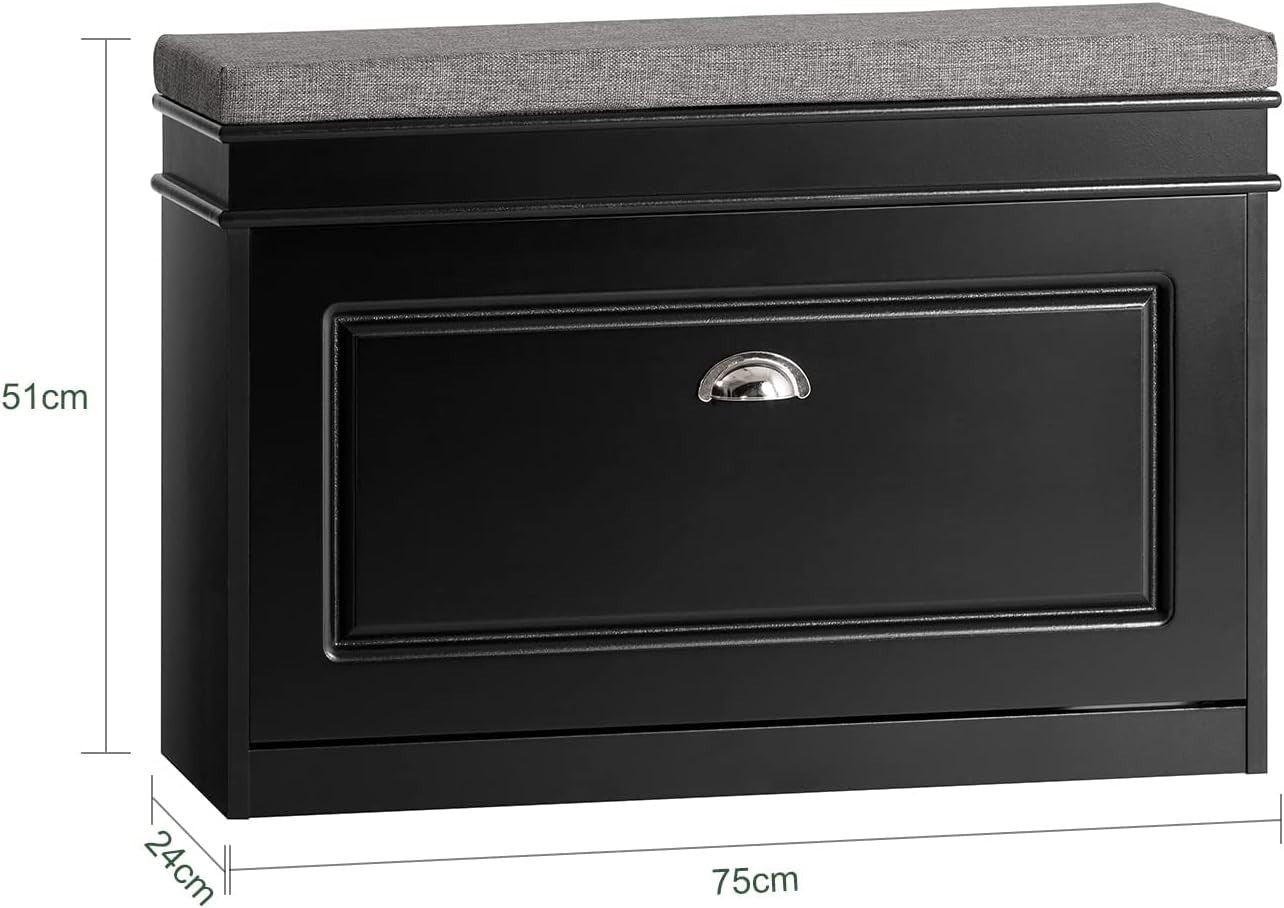Compact Shoe Storage Bench with Cushion & Flip Drawer, 2-Tier Rack, 150kg Load