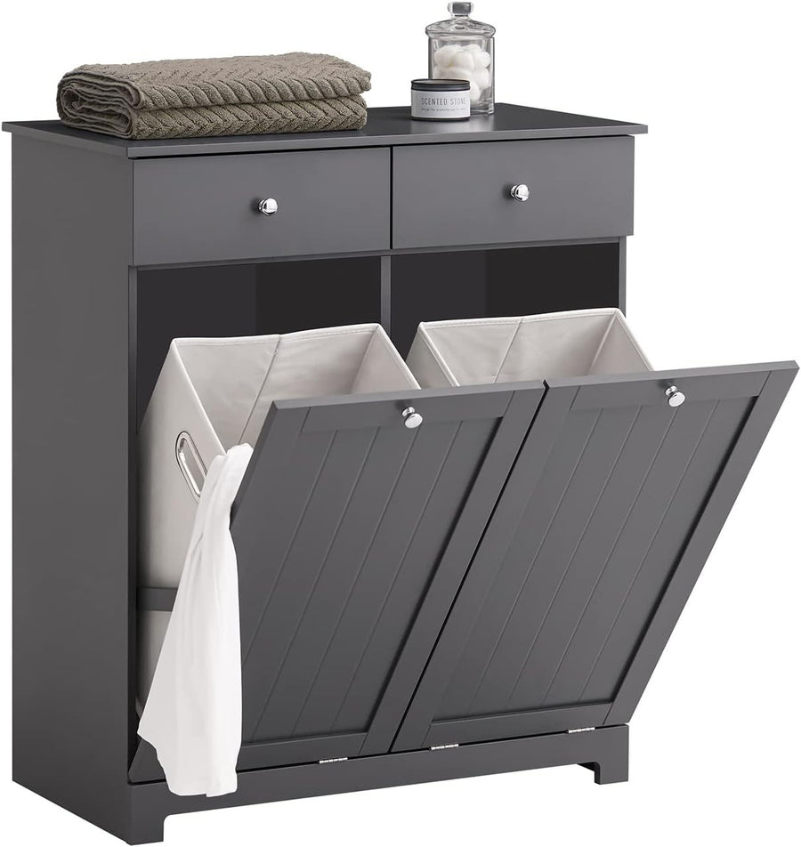 Bathroom Laundry Cabinet Storage Unit with Drawers & Baskets Grey MDF
