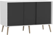 Modern 3 Door Sideboard Cabinet Black White Storage Unit Wooden Legs