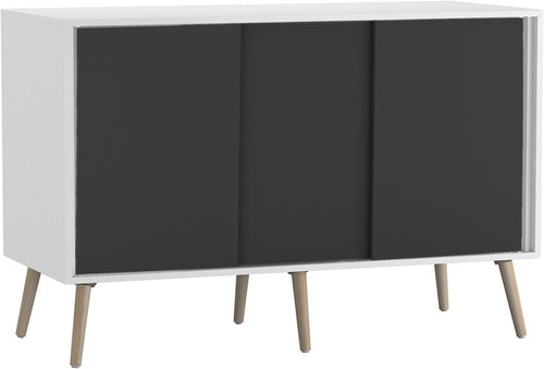 Modern 3 Door Sideboard Cabinet Black White Storage Unit Wooden Legs