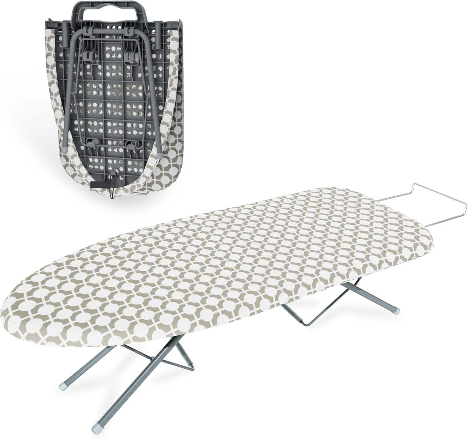 Space Saving Folding Ironing Board Tabletop Steam Station Grey Metal