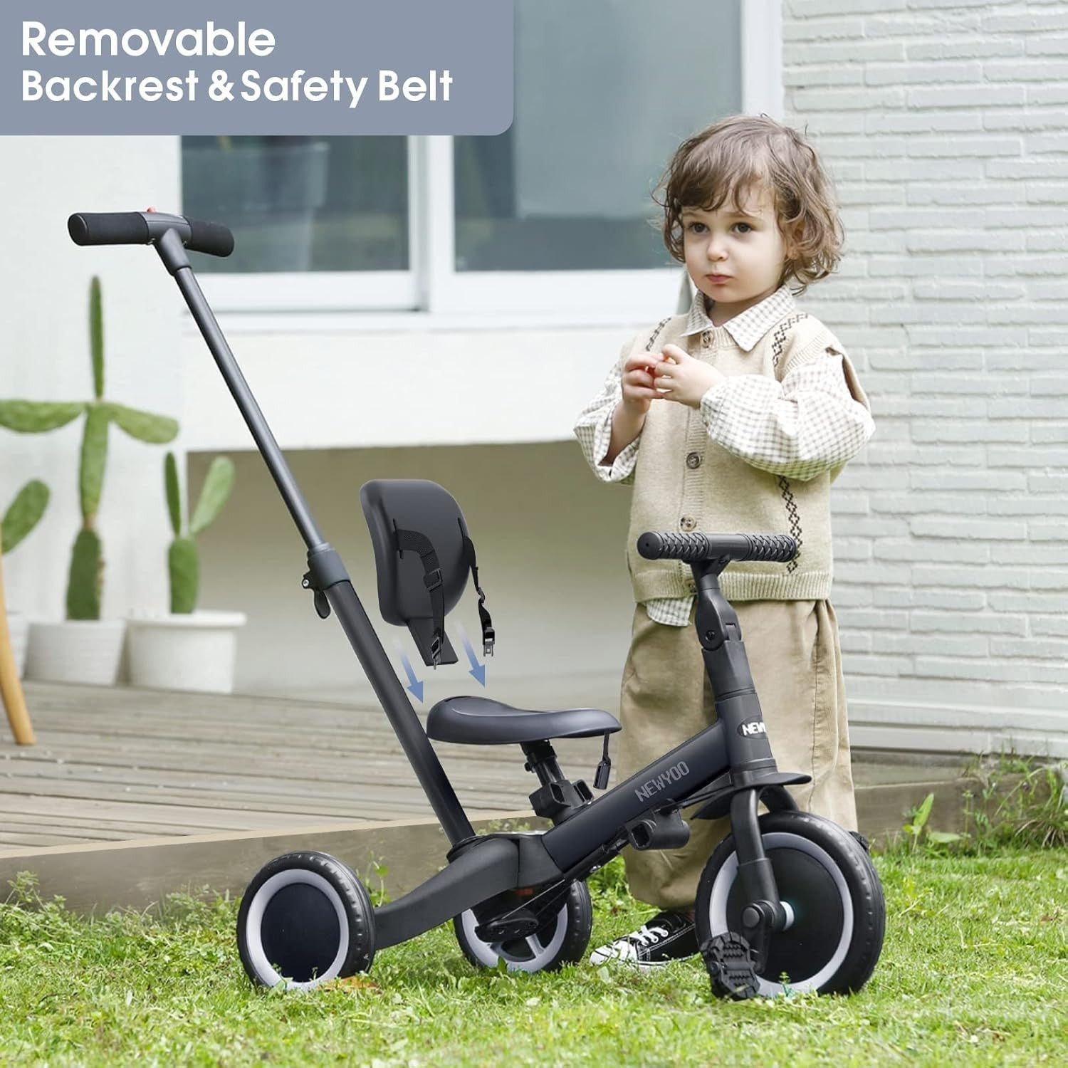 5 in 1 Toddler Tricycle Parent Push Handle Balance Bike Black Age 1-3