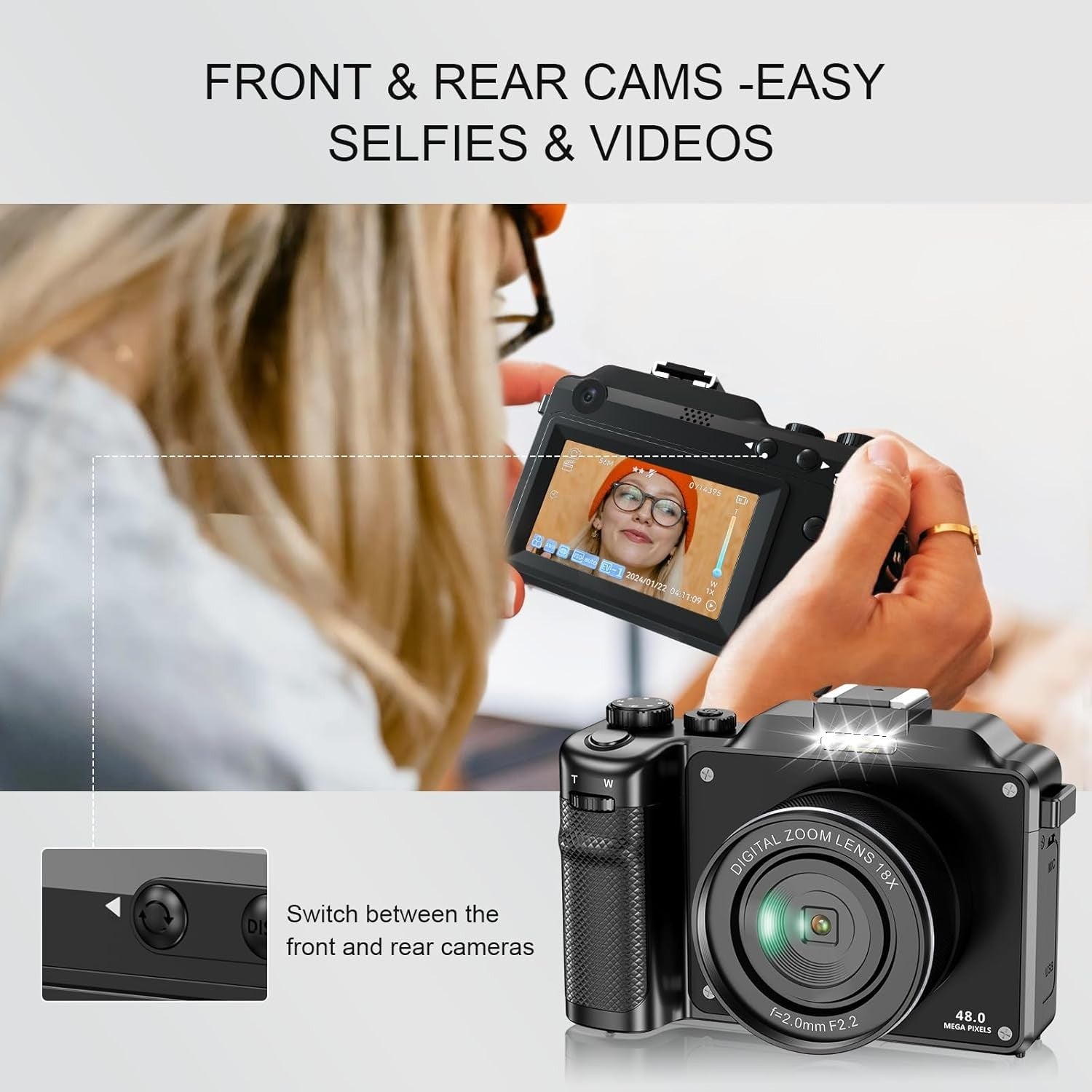 5K 64MP Digital Camera WiFi Autofocus Vlogging Camera 64GB 18X Zoom