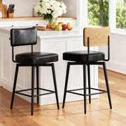 Swivel Bar Stools Set of 2 | Black PU Leather L-Shaped Counter Chairs