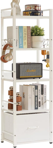 5 Tier Ladder Shelf Bookcase With Drawer Space Saving Steel Frame White