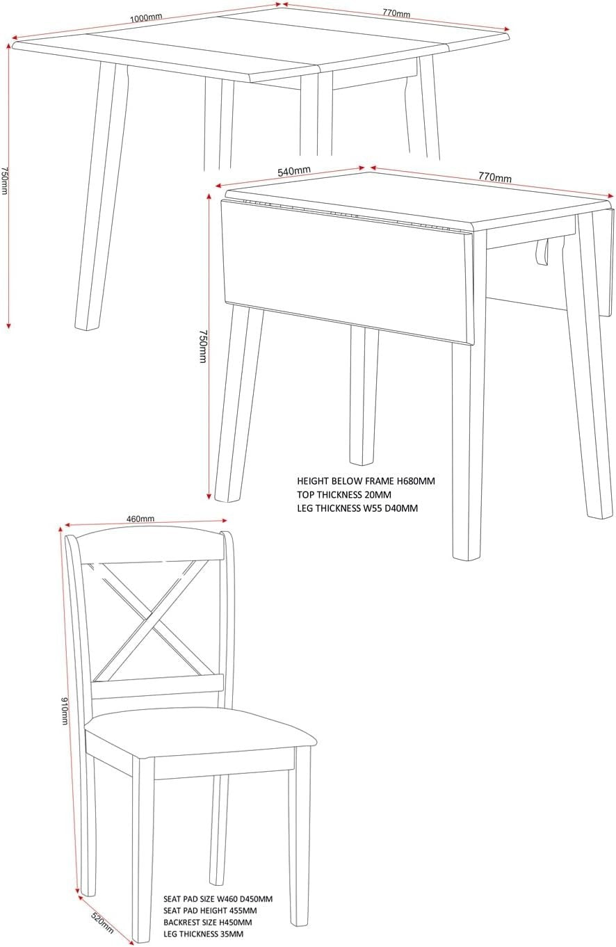 Compact Drop Leaf Dining Table & 2 Chairs Set Oak Finish Space Saving