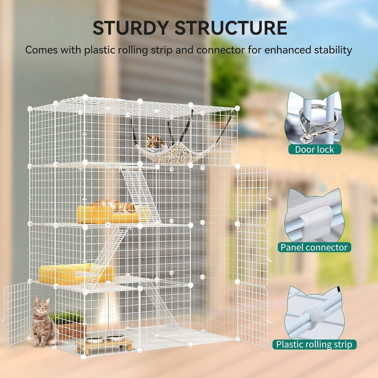 4-Tier Large Indoor Cat Cage Playpen with Hammock, 4 Doors & Ladders, 107x72x142