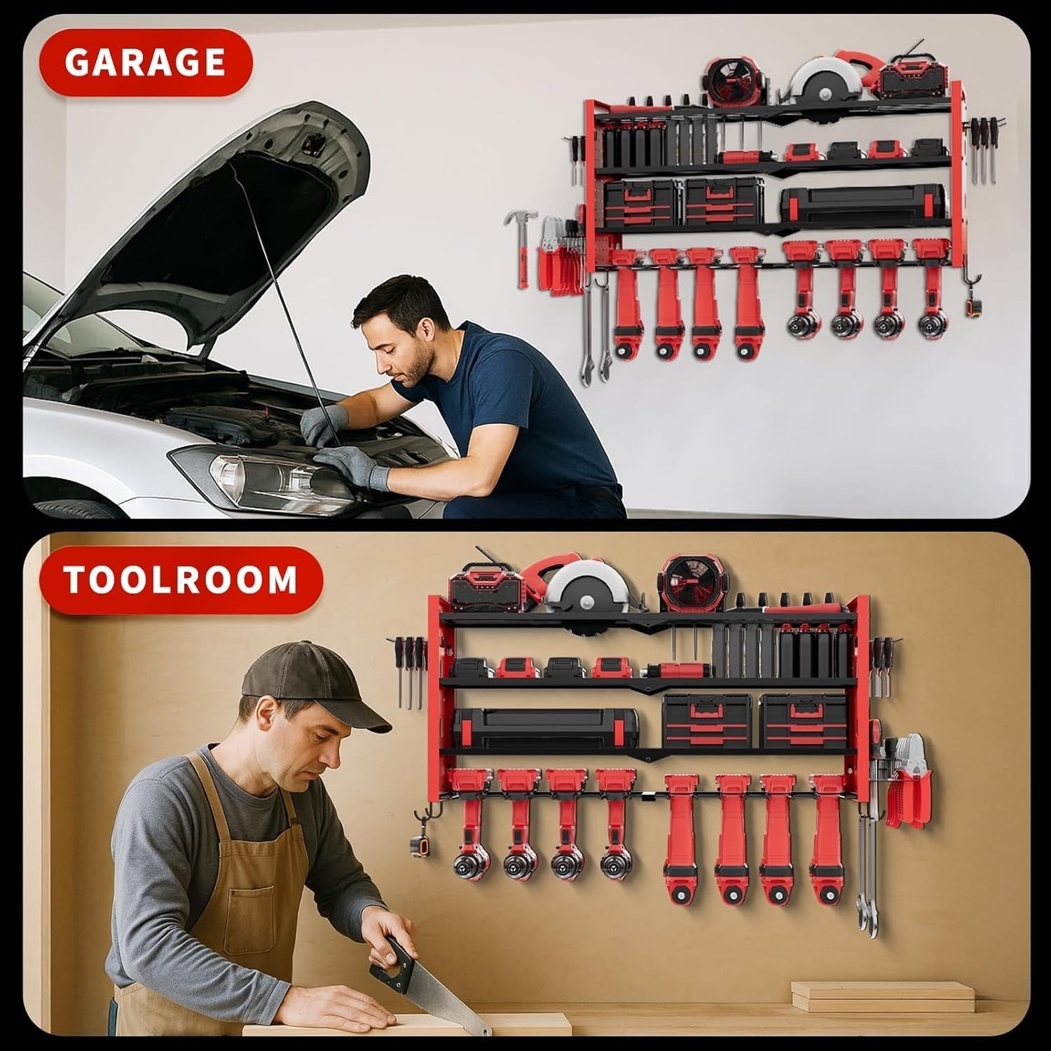 4-Layer Power Tool Rack 8 Drill Holders Heavy Duty Garage Storage Iron