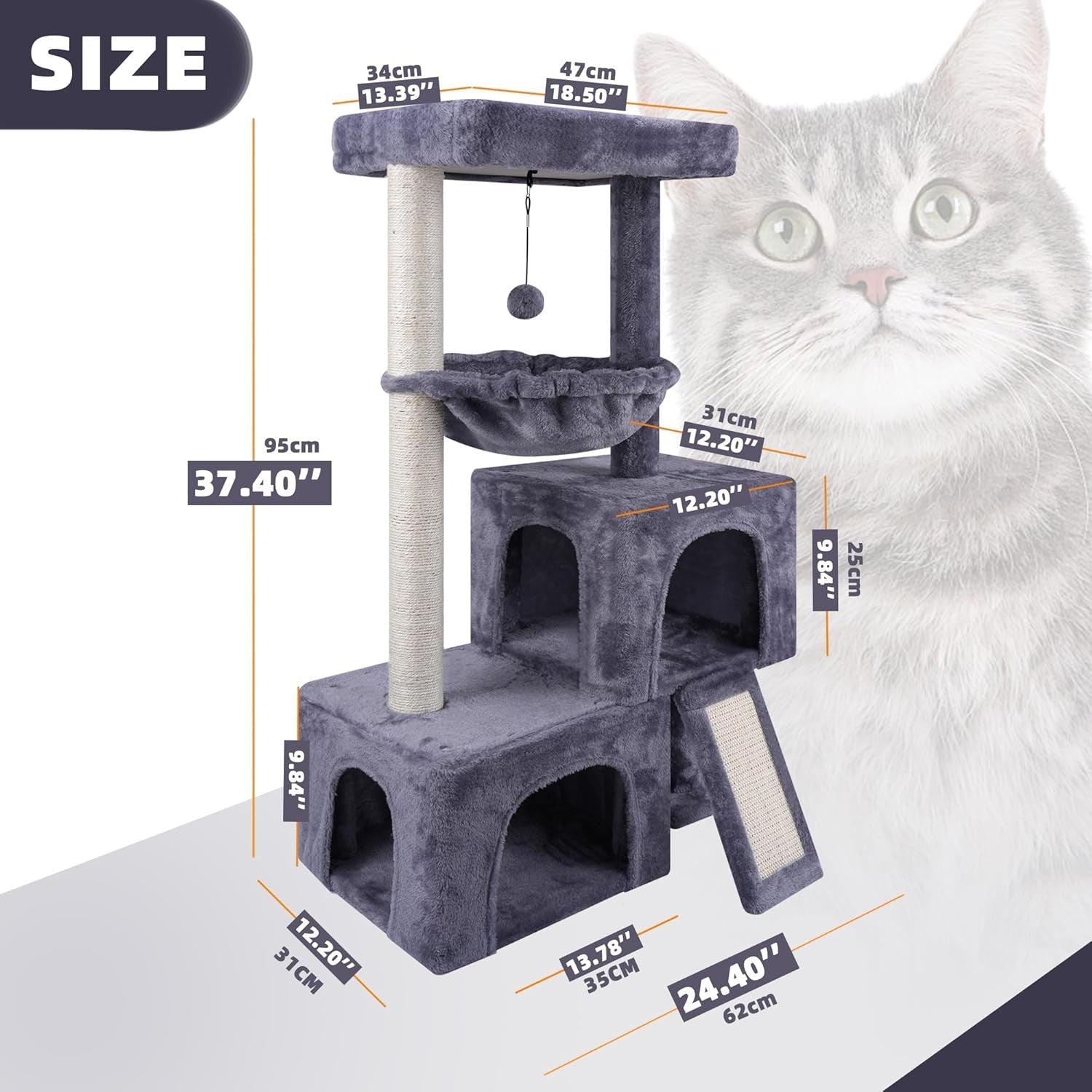 Cat Tree Tower with Condos Hammock Scratching Posts Indoor Cats