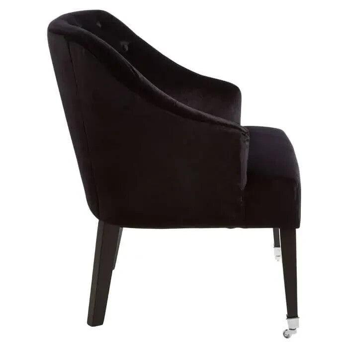 Black Velvet Accent Chair – Tufted Back Armchair with Wood Legs 200kg
