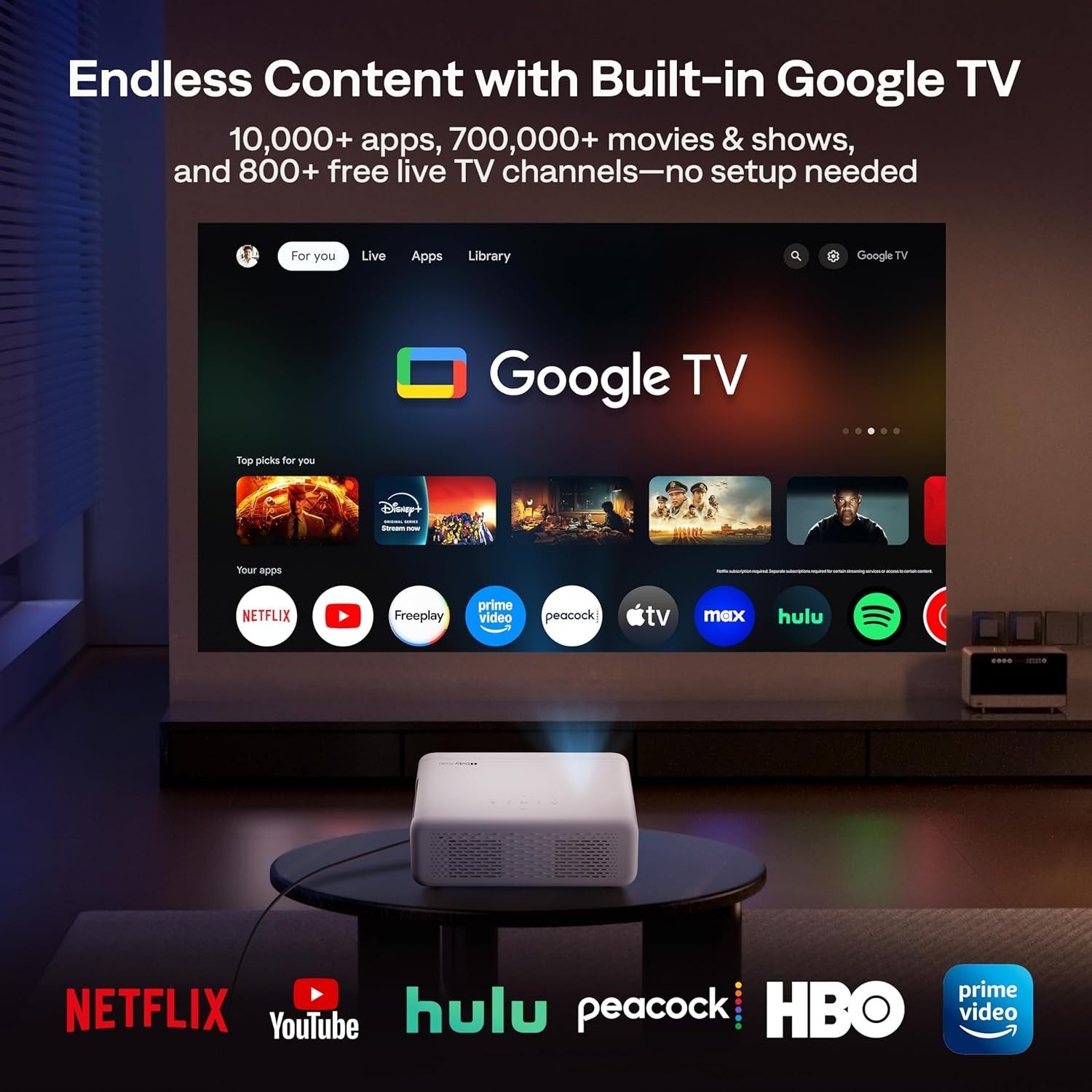 Google TV 1080P Smart Projector 4K Support Dolby Audio WiFi Bluetooth