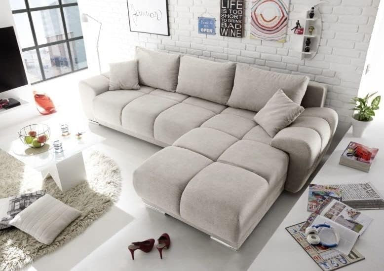 Cream L Shape Corner Sofa Bed with Storage & FREE Assembly – 5 Seater