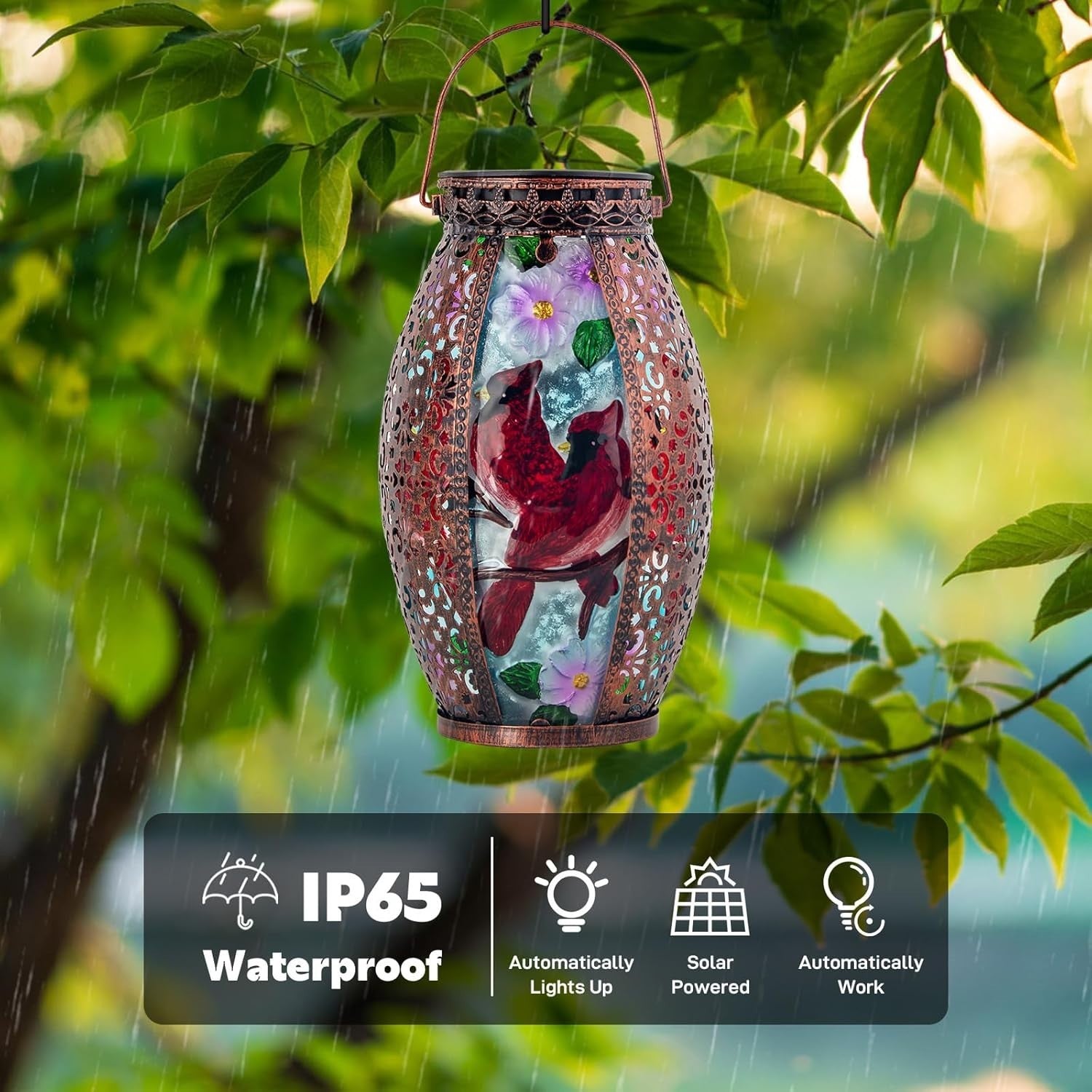 Hanging Cardinal Solar Lantern 2 Pack – Waterproof LED Garden Lights