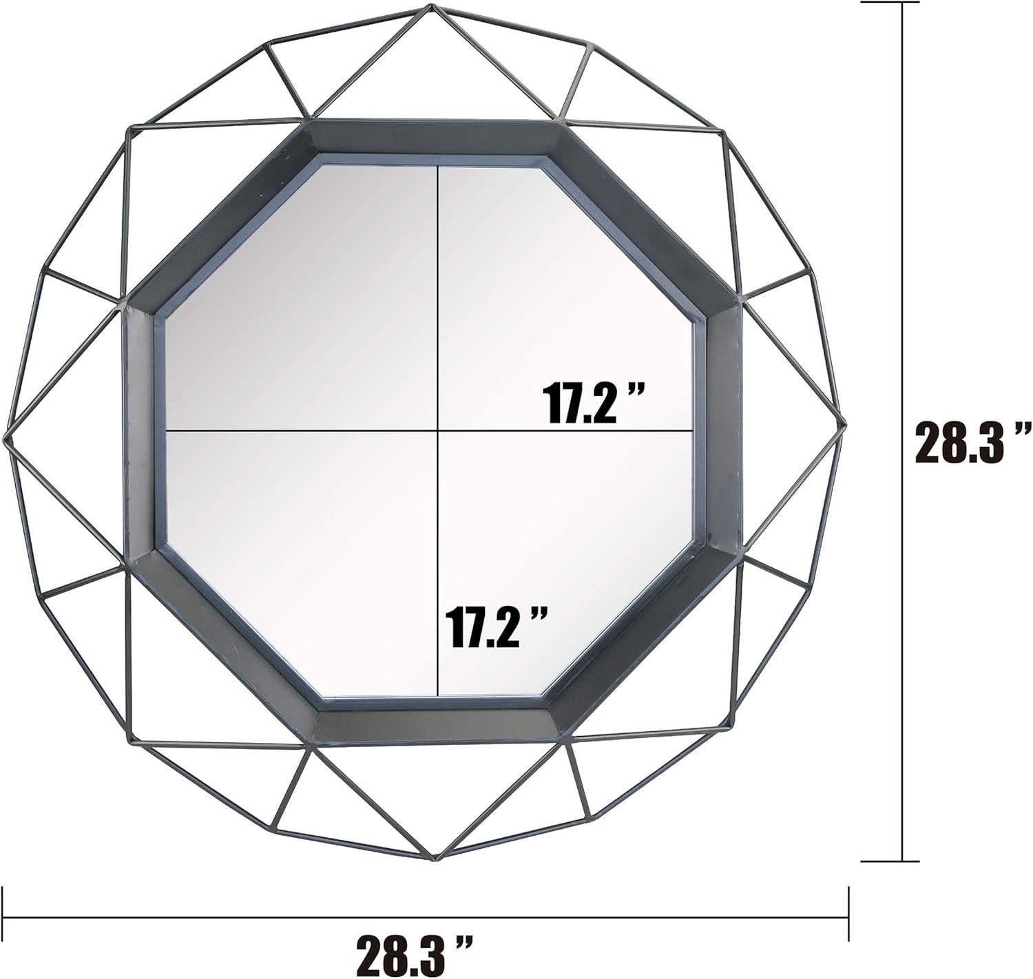 28" Black Geometric Wall Mirror Octagon Metal Frame for Bedroom Hallway