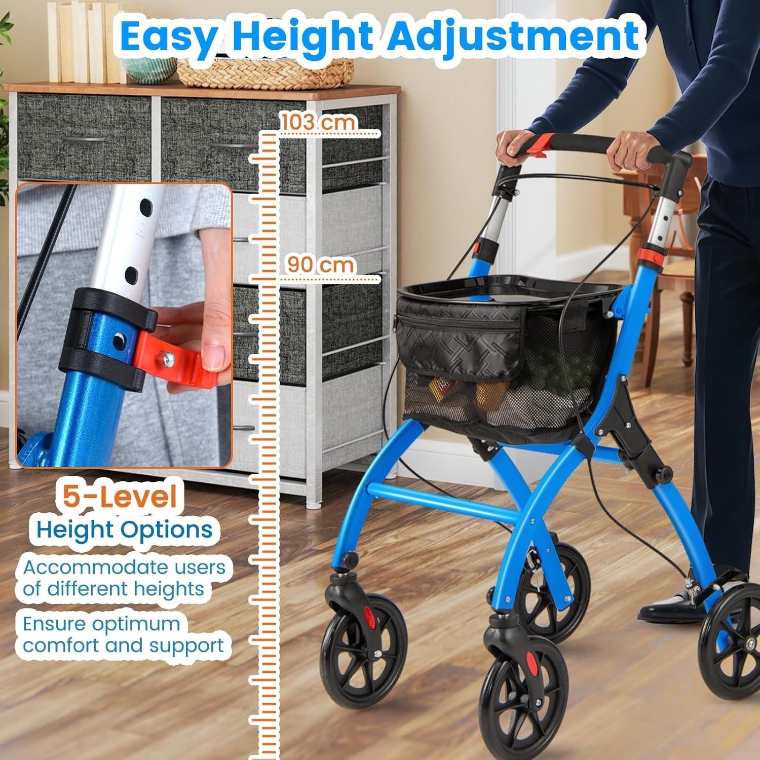 4 Wheel Rollator Walker Lightweight Walking Aid Brakes Tray