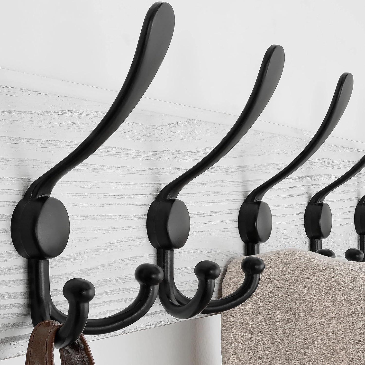 Weathered White Wooden Wall Coat Rack 38" | Heavy Duty 10 Hook Rustic Organizer