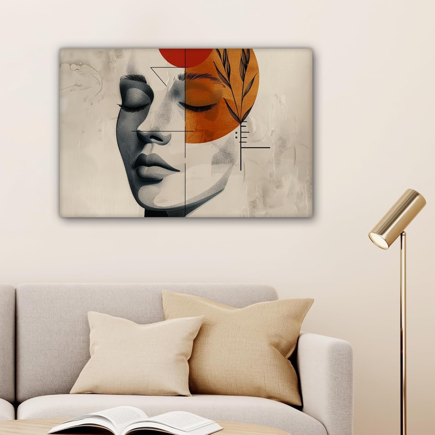 Large Framed Canvas Wall Art 60x40cm Abstract Woman Botanical Print