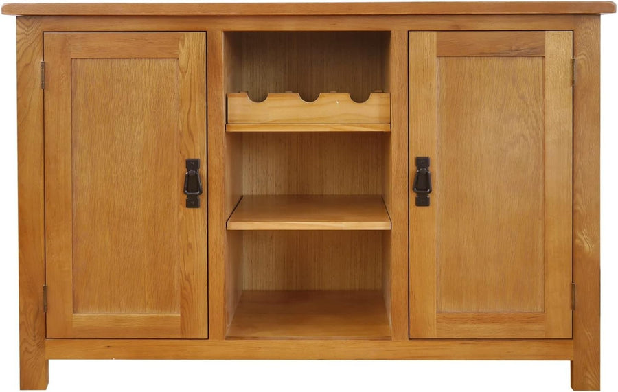 Rustic Oak Sideboard Cabinet with Wine Rack – 2 Doors, 3 Racks, 7 Shelves – 112c