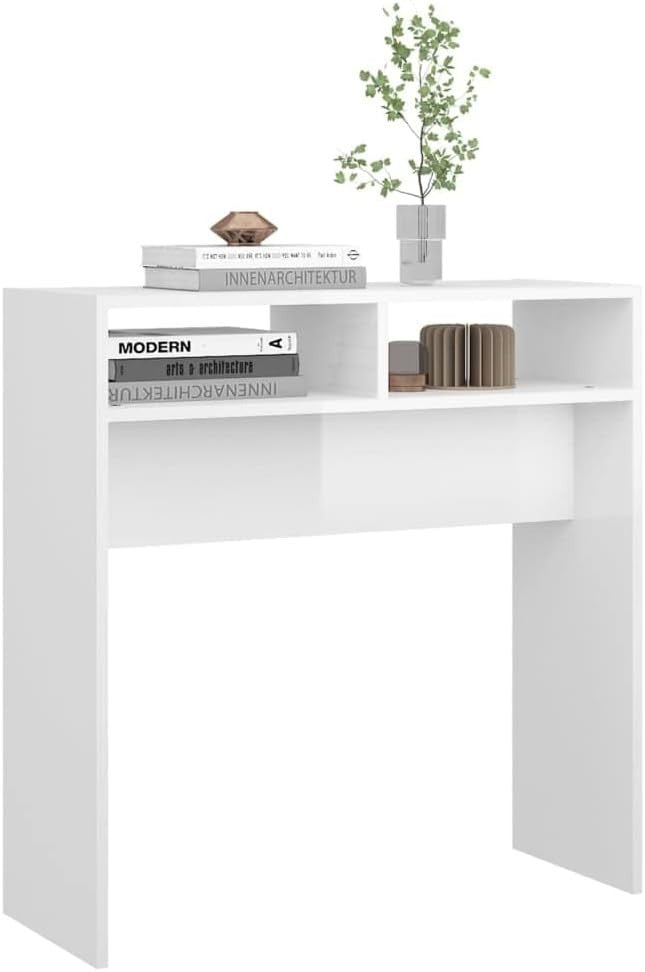 Modern High Gloss White Console Table with Storage - 78x30x80 cm Desk