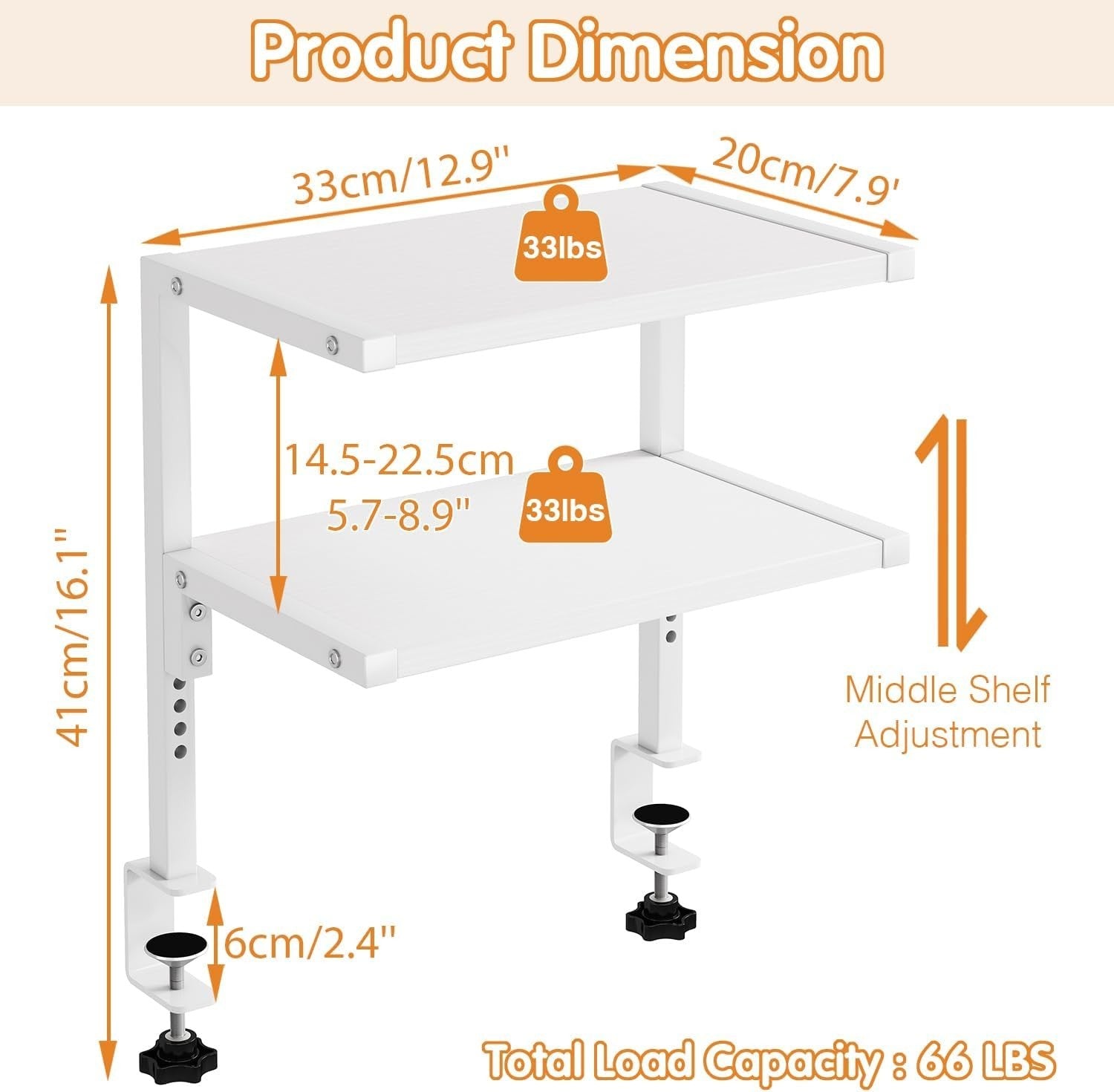 Clamp-On 2-Tier Adjustable Desk Shelf Organizer Rustic Brown 33cm