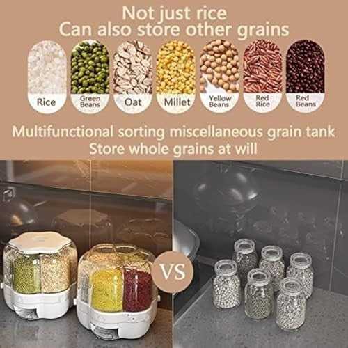 6 Grid Rotating Rice Dispenser Airtight Cereal Storage Container