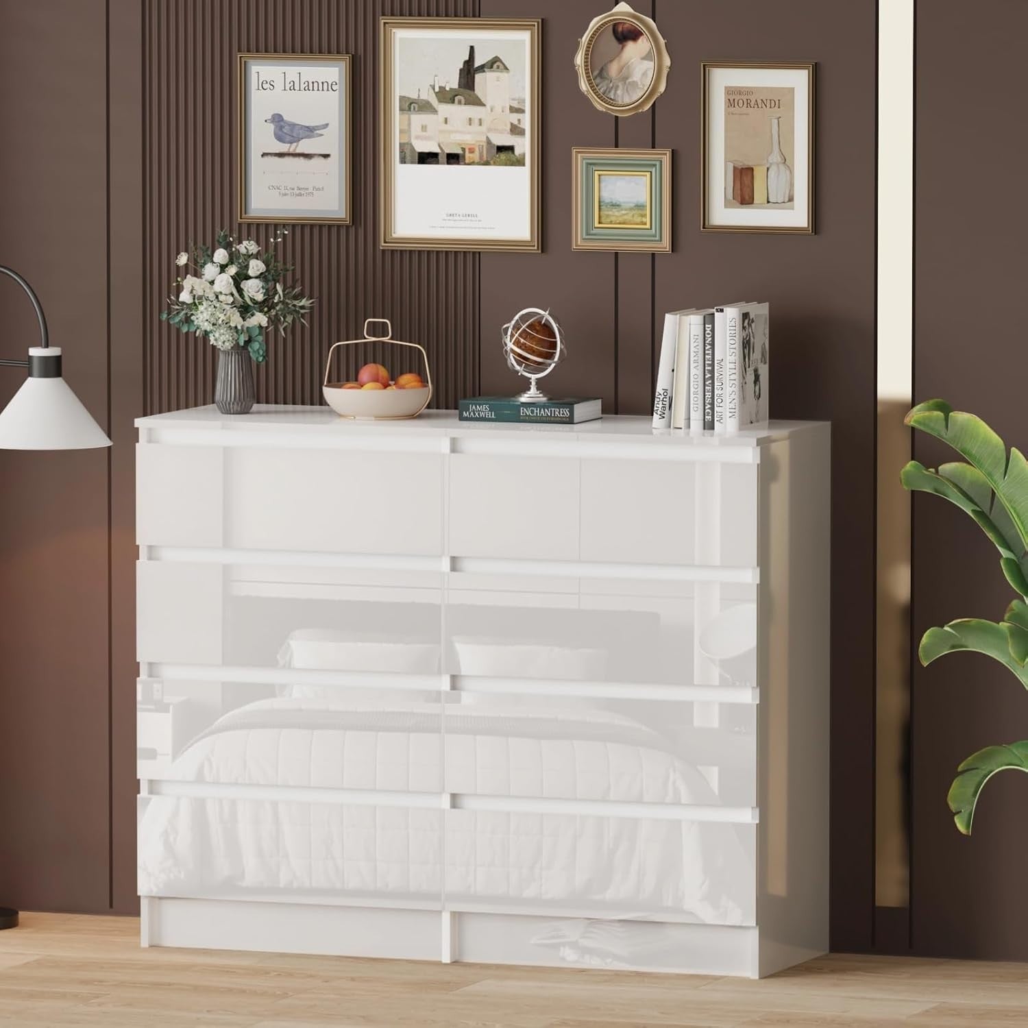 White Gloss Chest of Drawers 8 Drawer Storage Cabinet Bedroom Modern