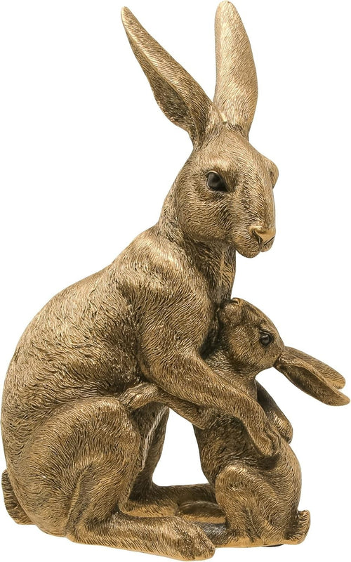 Mother & Baby Hare Figurine Bronze Resin Ornament 25cm Garden Home Decor Gift