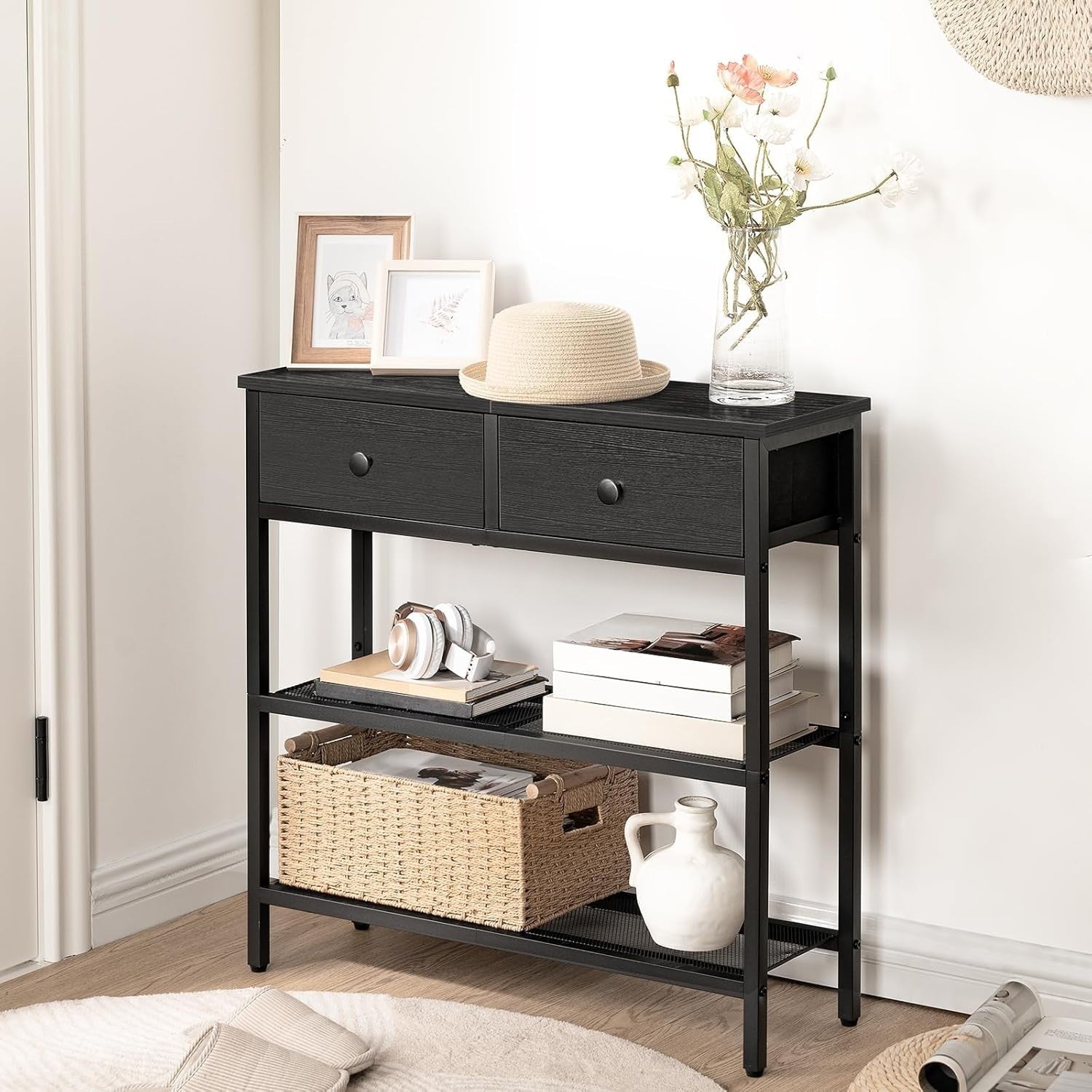 Slim Console Table with 2 Drawers, Storage Shelves, Compact Hallway & Living Roo