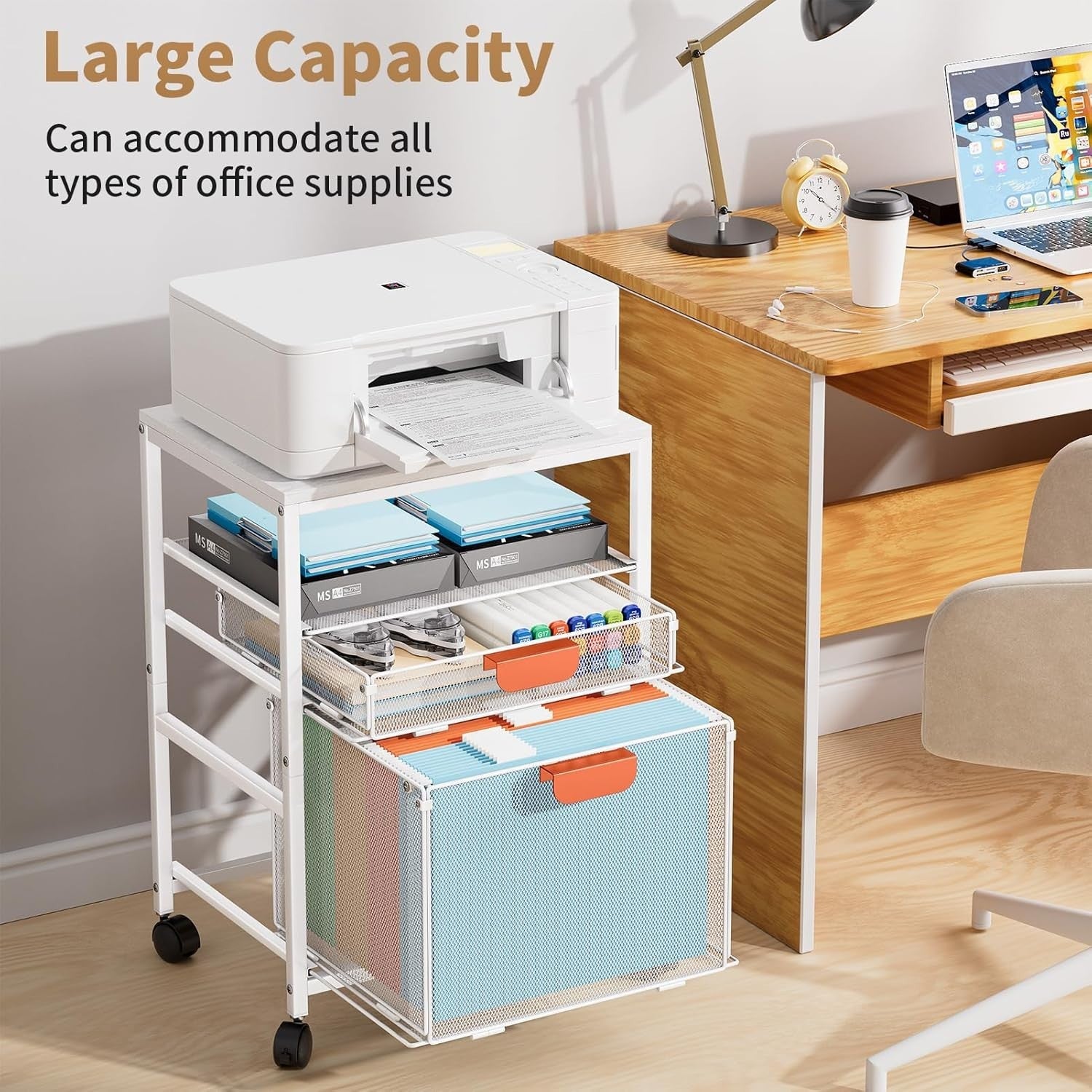 Rolling Printer Stand File Cabinet Storage Cart Drawers Office Trolley