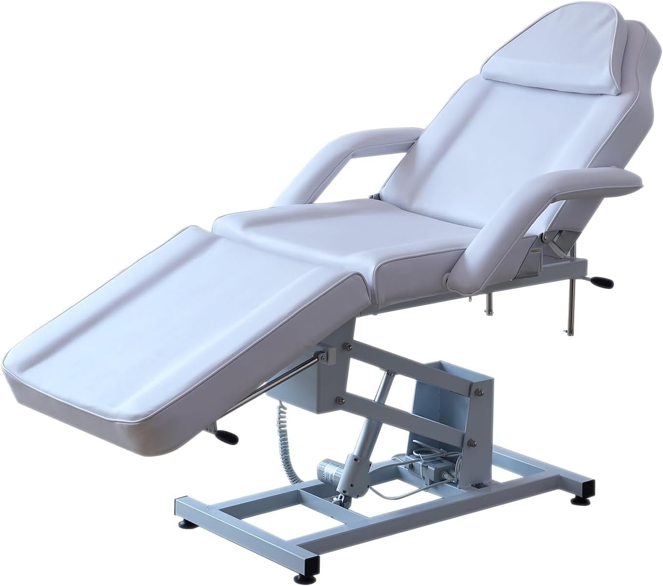 Electric 3-Section Beauty Massage Bed w/ Head Cushion & Swivel Stool White