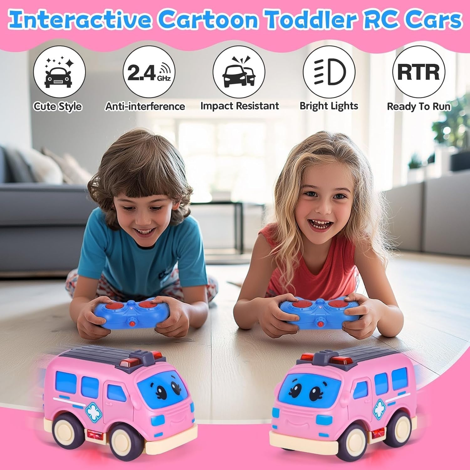 Cartoon RC Ambulance 2.4GHz Remote Control Car Toy for Girls Age 1–3 Pink