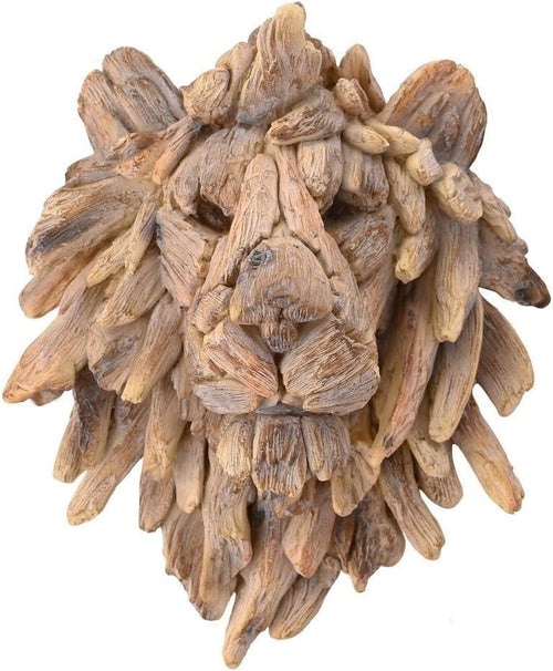 Driftwood Lion Head Wall Art Sculpture Ornament Resin Wood Effect Decor 22cm