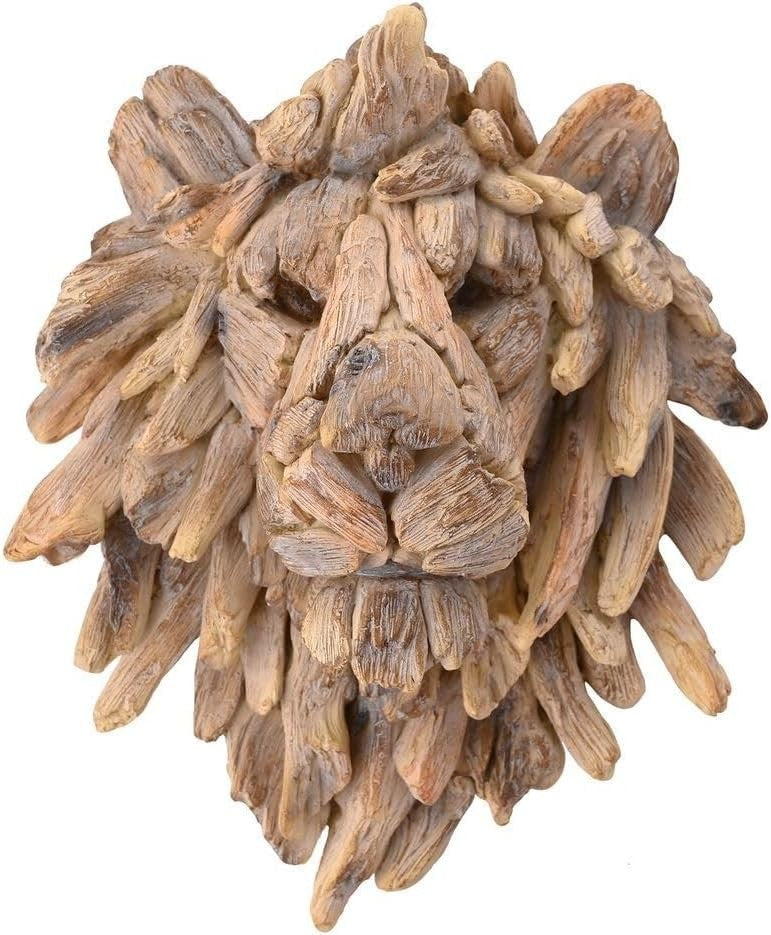 Driftwood Lion Head Wall Art Sculpture Ornament Resin Wood Effect Decor 22cm