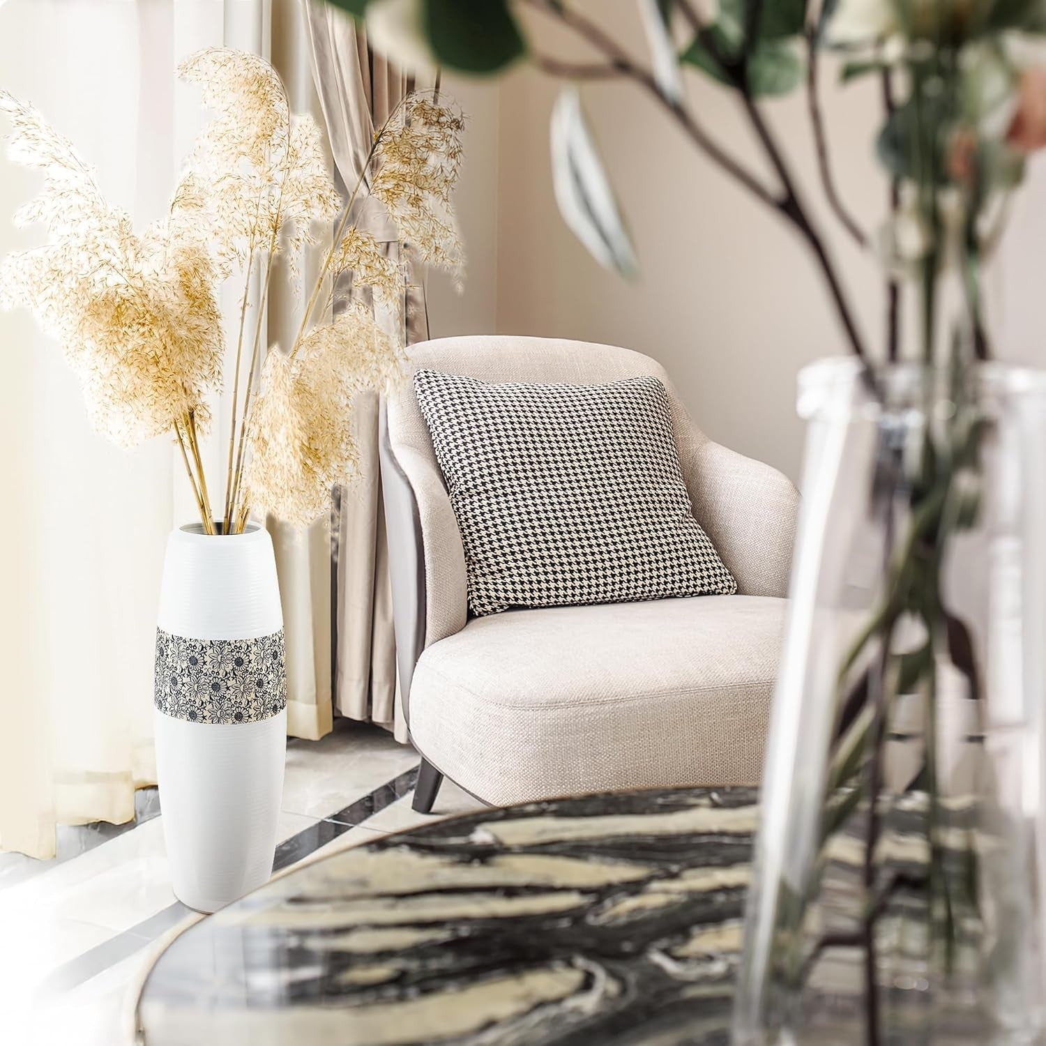 Tall Floor Vase 50cm White Ceramic Pampas Grass Vase Modern Home Decor