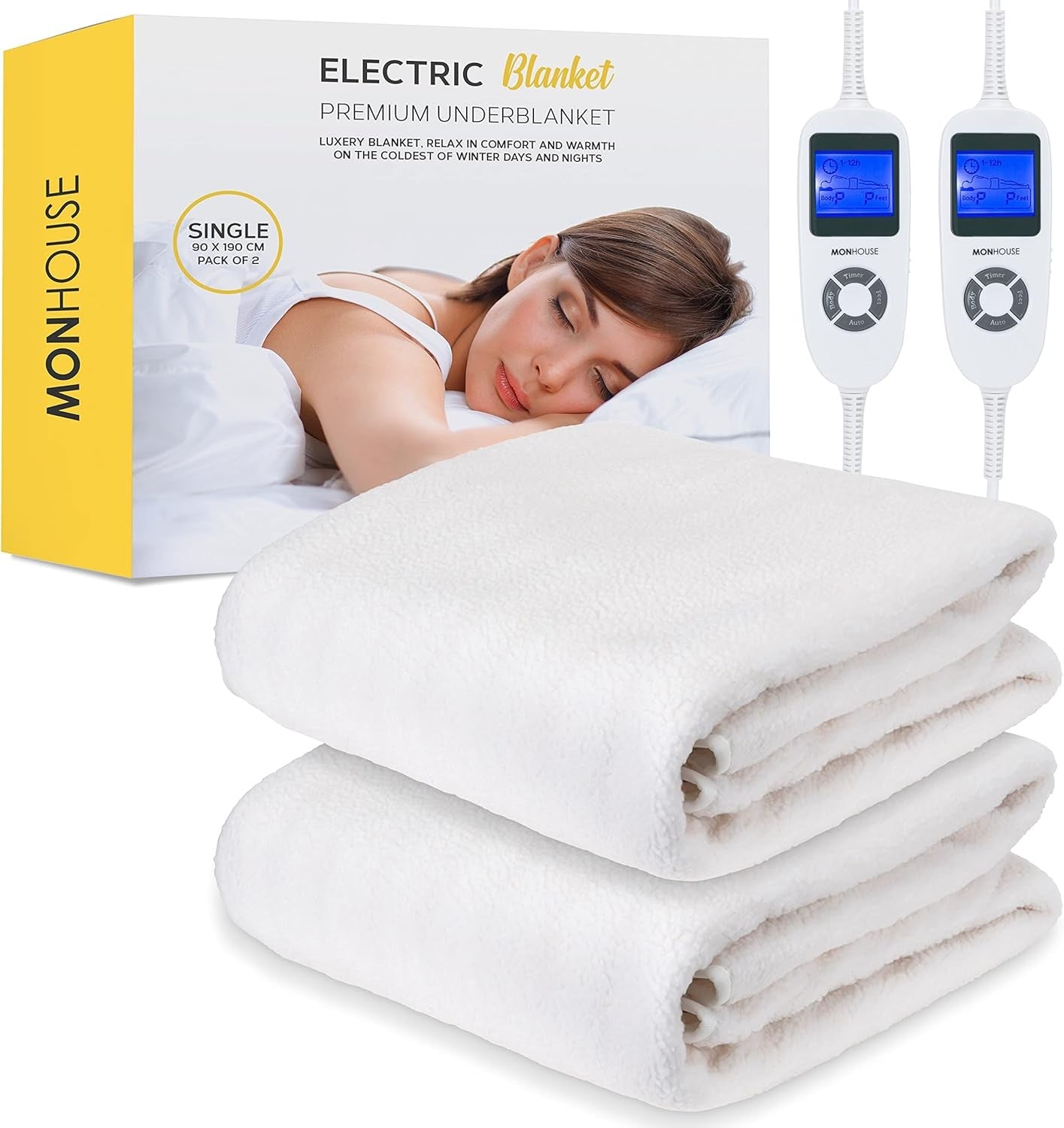 Single Electric Heated Underblanket 90x190cm 9 Heat Settings Washable Fleece