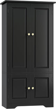 Black Kitchen Cupboard 4 Door Freestanding Storage Cabinet with Shelves