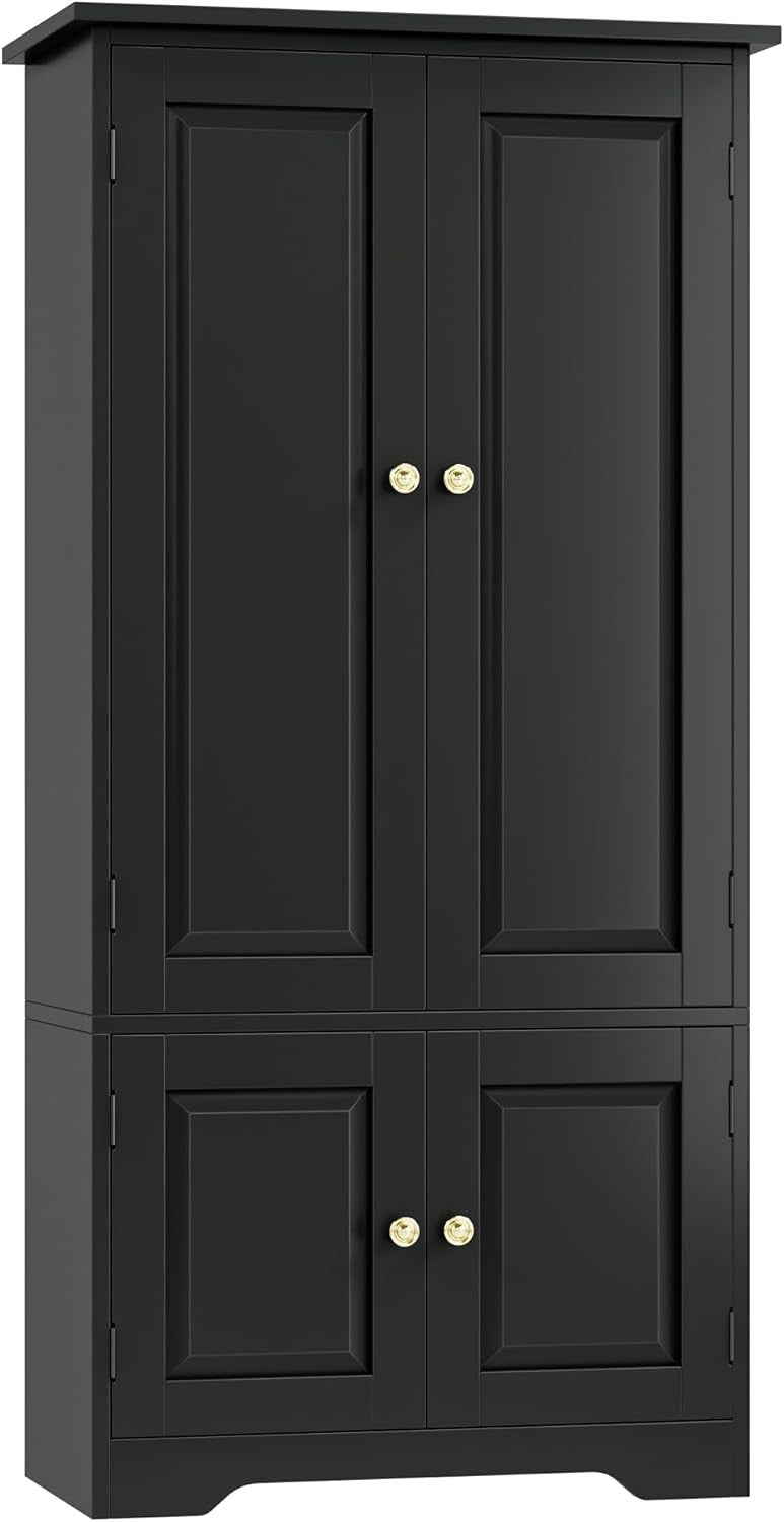 Black Kitchen Cupboard 4 Door Freestanding Storage Cabinet with Shelves