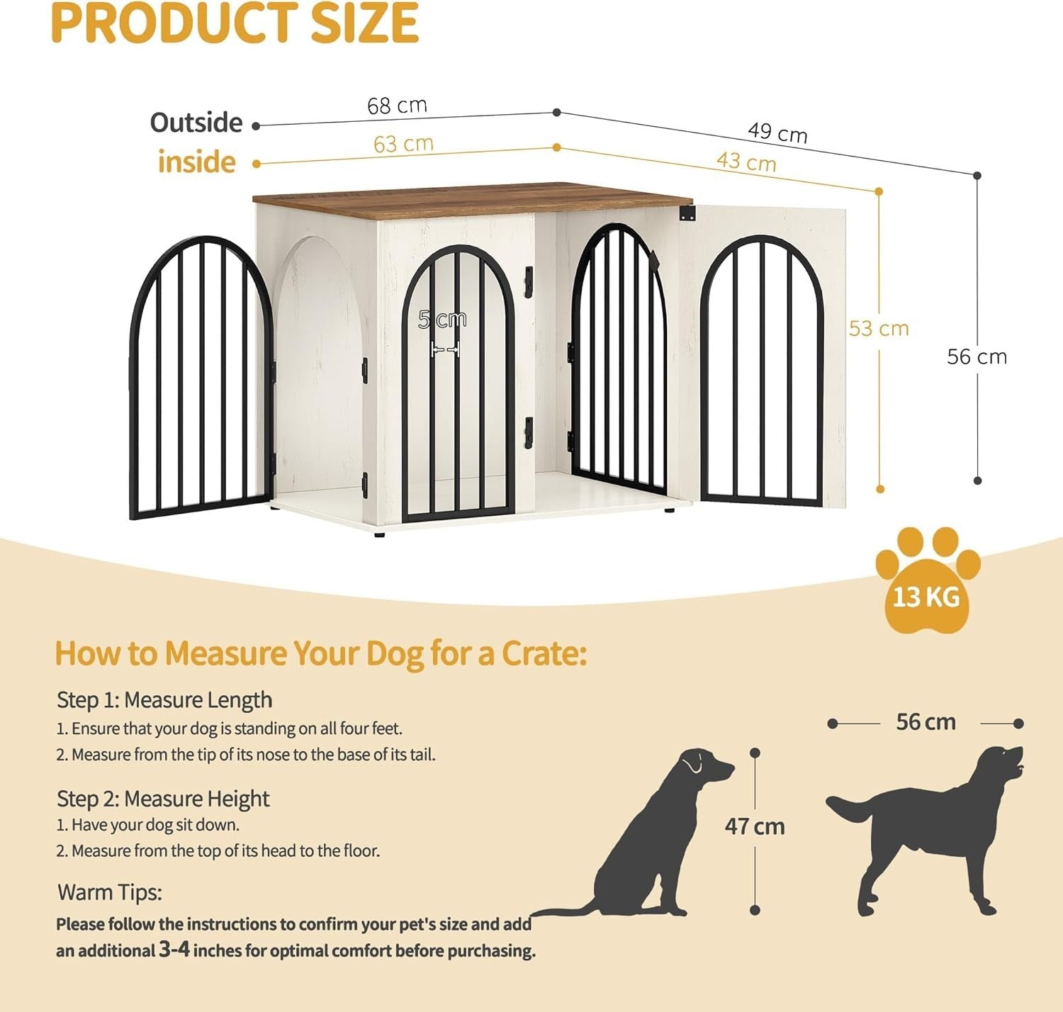 Small Indoor Dog Crate Furniture 68cm – Wooden Kennel Table, Lockable, Anti-Chew