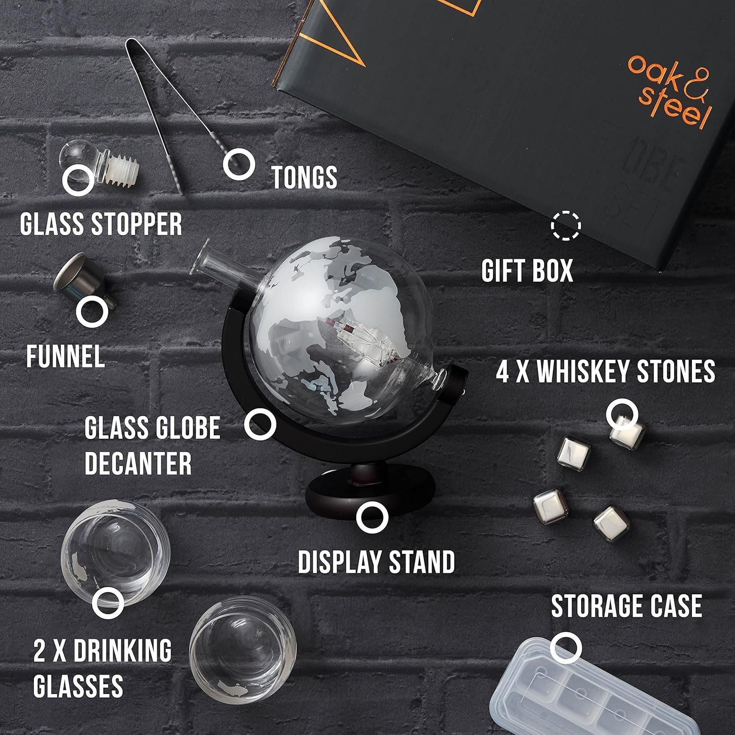 1500ml Globe Whiskey Decanter Set with Glasses Stand Stones Gift for Men