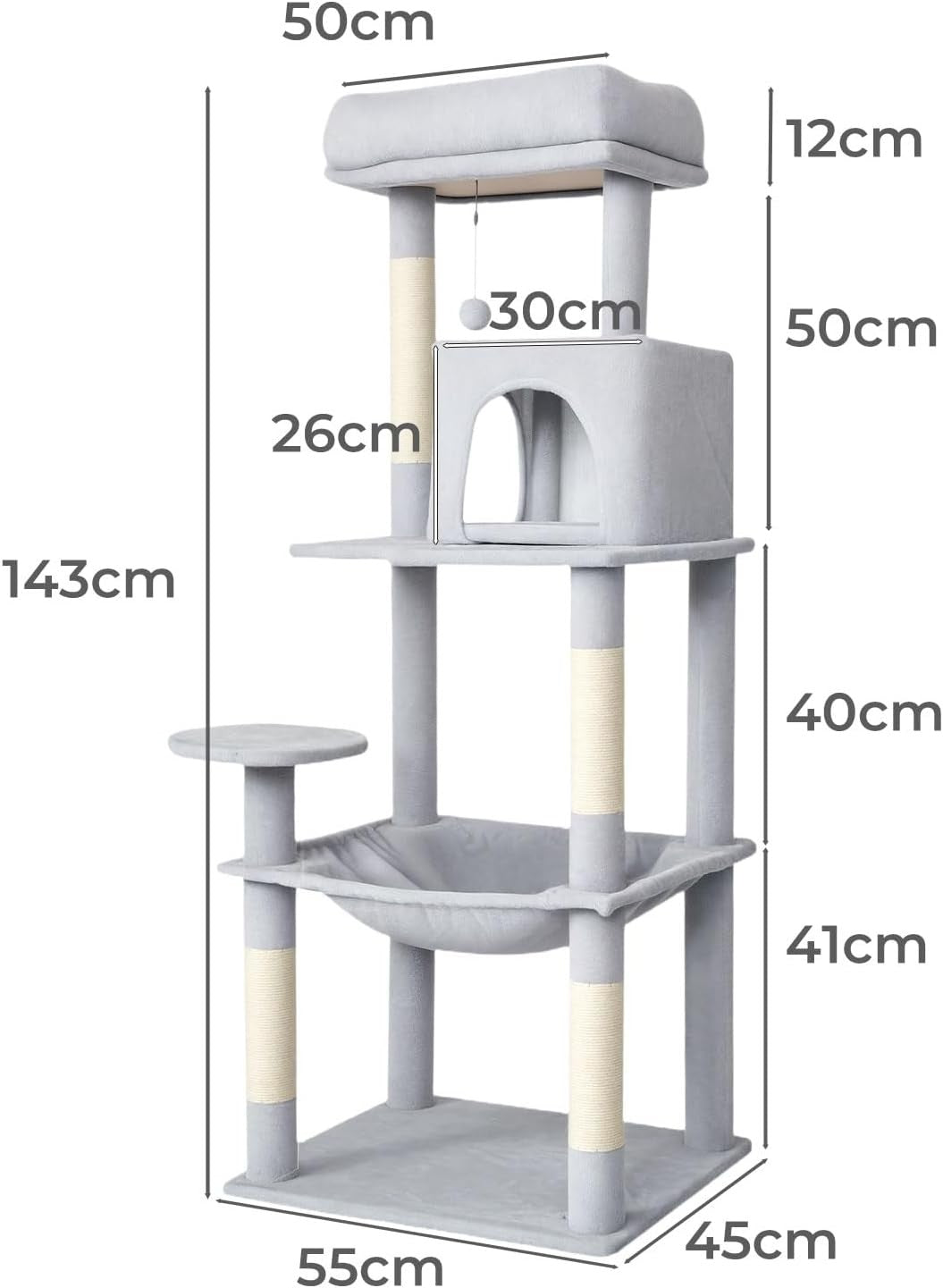 Floor to Ceiling Cat Tree Tall Multi Level Tower with Hammock Scratching Posts