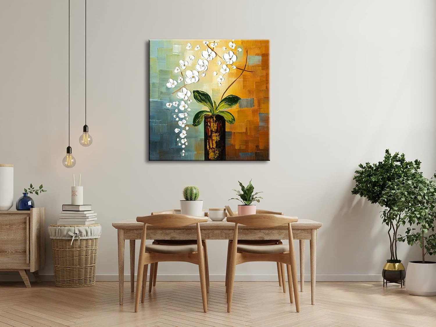 Large Hand-Painted Floral Canvas Wall Art Modern Abstract 100 cm