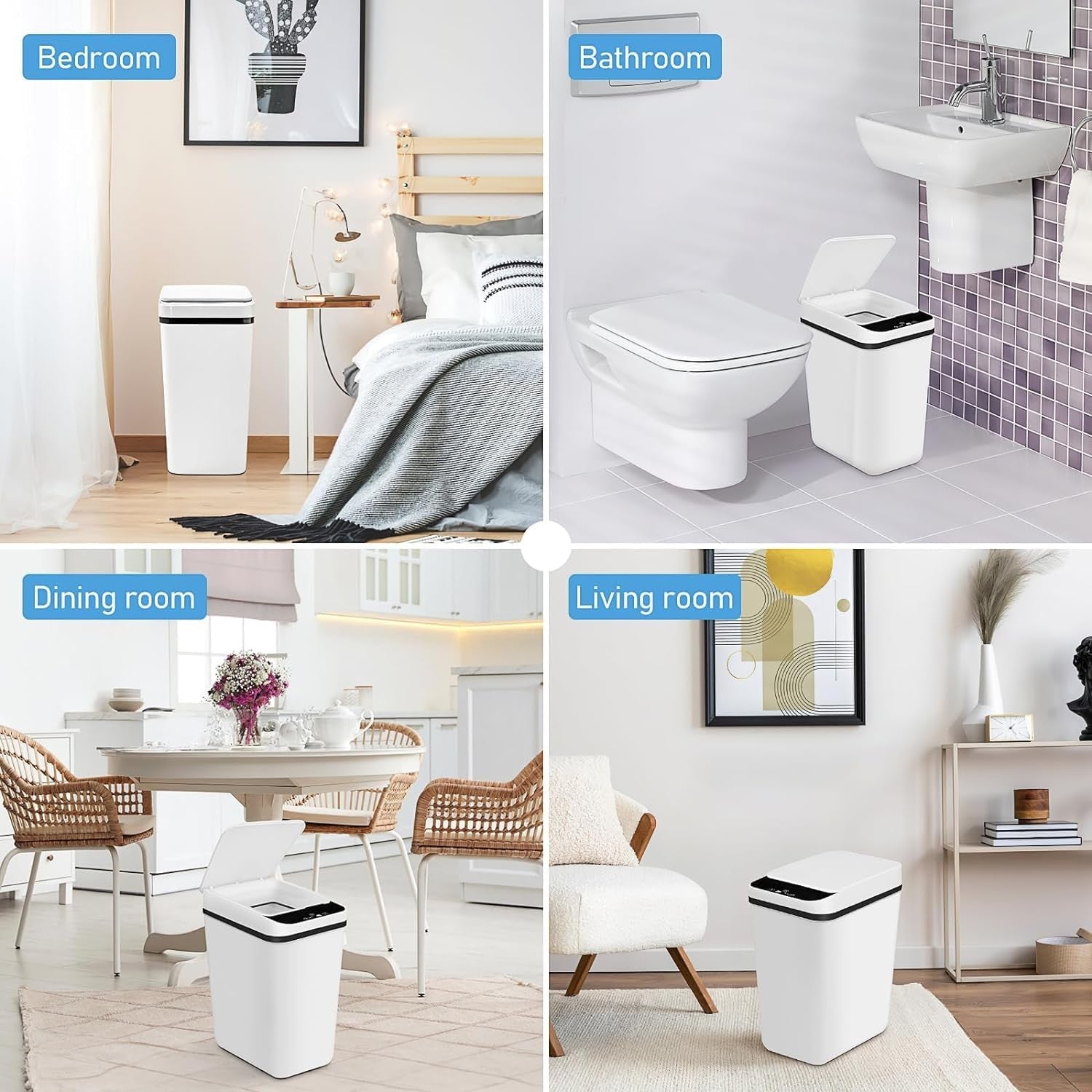 2 Pack Touchless Sensor Bins 4.7 & 3 Gallon White