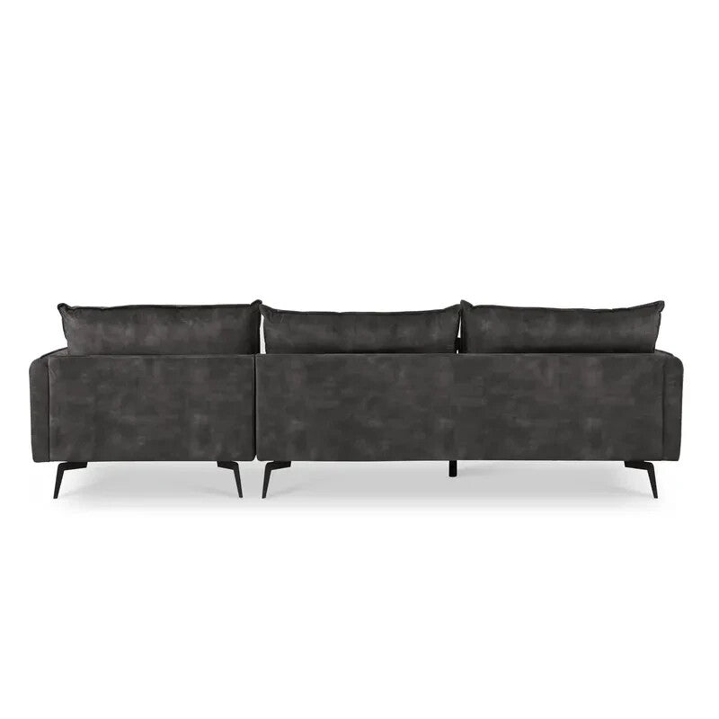 Right Hand Corner Sofa Grey Velvet – 4 Seater Chaise Lounge with Metal Legs