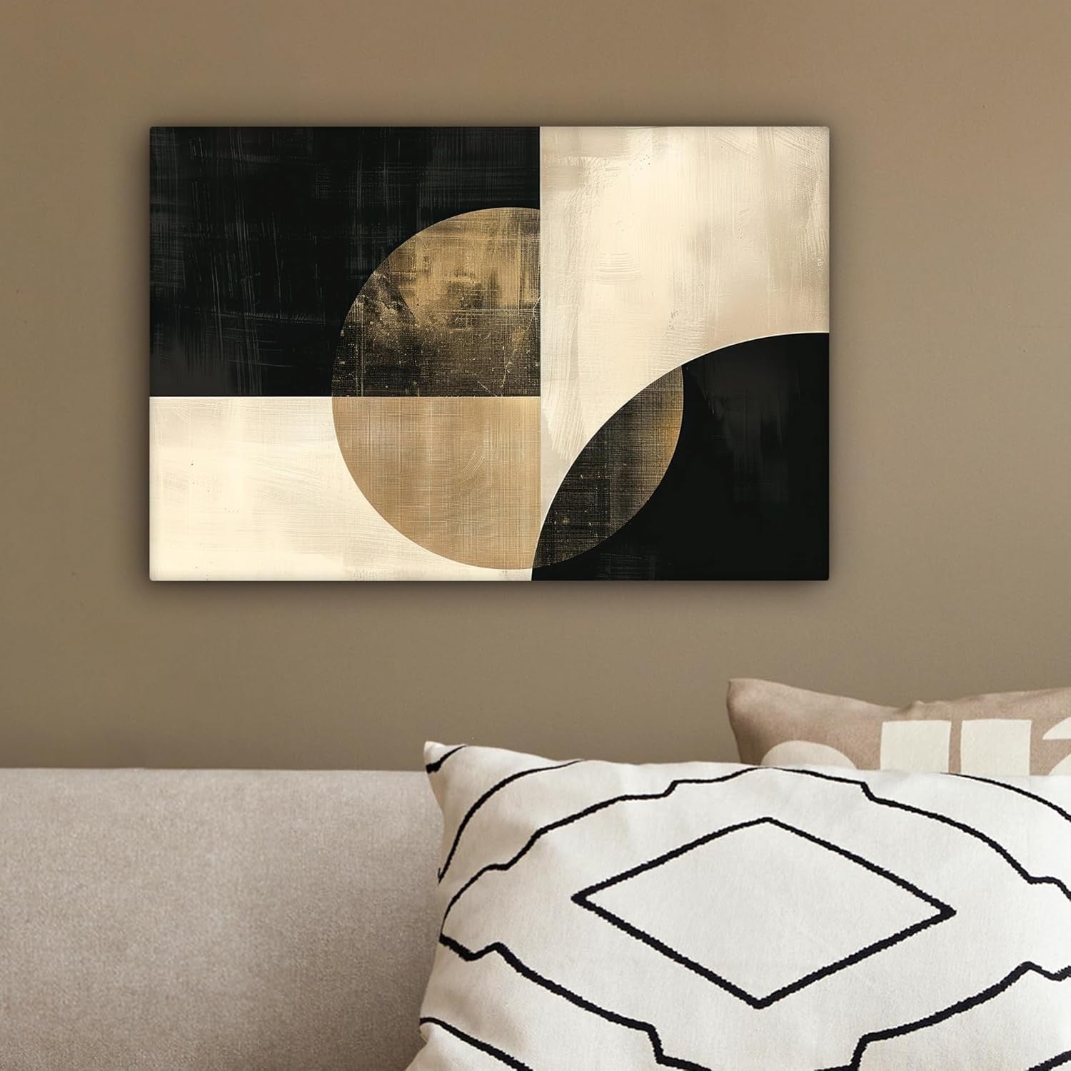 Abstract Black Gold Circles Canvas Wall Art 30x20cm Modern Decor