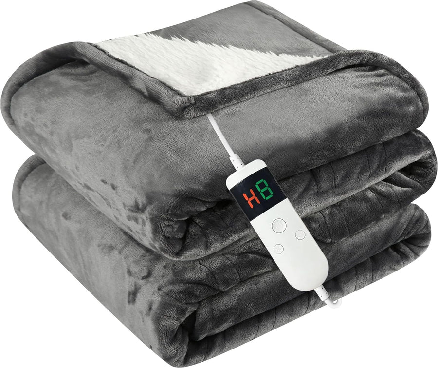 Electric Heated Throw Blanket Dark Grey 180x200cm Sherpa Fleece Auto Off